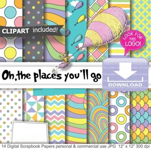Kit Papel Digital Scrapbook Oh The Places