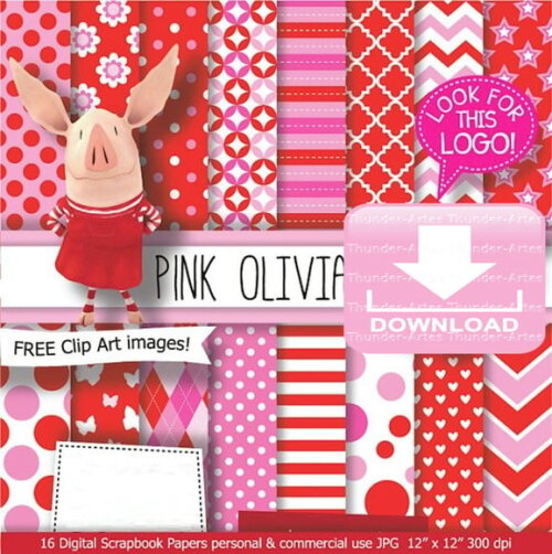 Kit Papel Digital Scrapbook Olivia Rosa