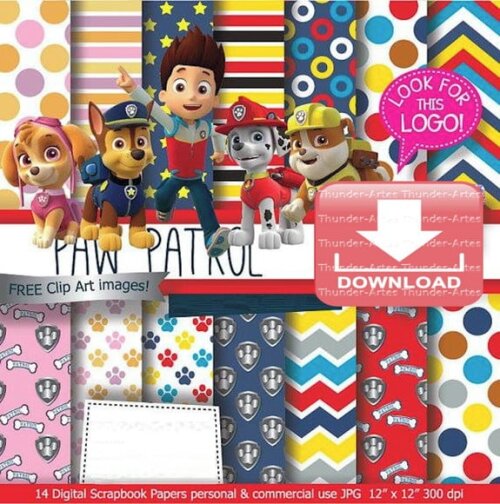 Kit Papel Digital Scrapbook Patrulha Canina