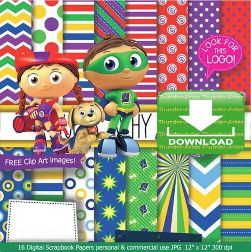 Kit Papel Digital Scrapbook Super Why