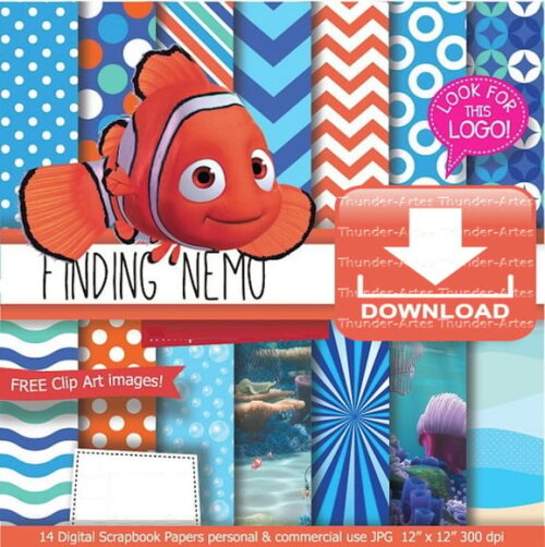 Kit Papel Digital Scrapbook Procurando Nemo