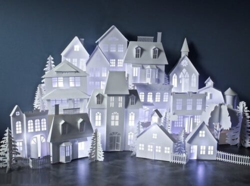 Maquete Cidade de Papel Natal Varias Casas Arquivo de Corte