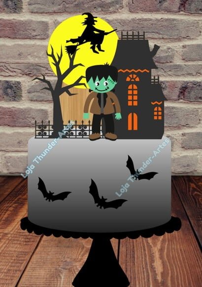 Topo Bolo Camadas Halloween Frankenstein Baby 2 Arquivos