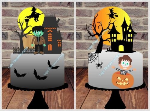 Topo Bolo Camadas Halloween Frankenstein Baby 2 Arquivos