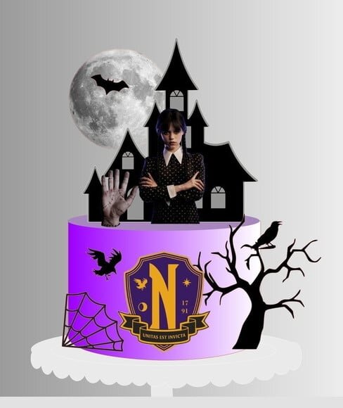Topo de Bolo (não Camadas) Wandinha Halloween
