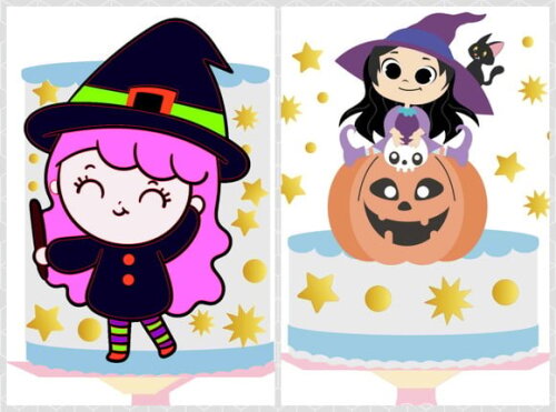Topo de Bolo Camadas Bruxinha Baby Halloween 2 Arquivos