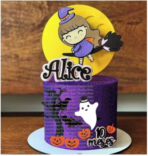 Topo de Bolo Camadas Bruxinha Cute Halloween Arquivo