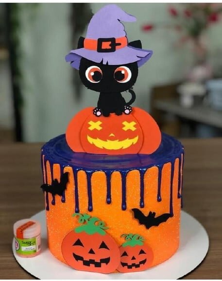 Topo de Bolo Camadas Gato Preto Halloween Arquivo Studio