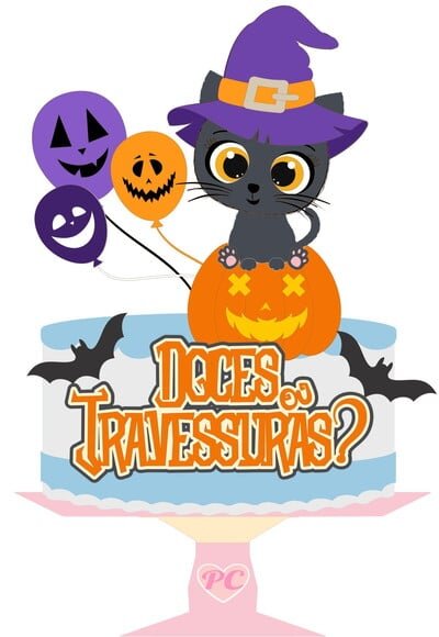 Topo de Bolo Camadas Gatinhos Halloween 2 Arquivos