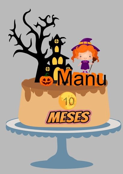 Topo de Bolo Camadas Halloween Nenino e Menina 2 Arquivos