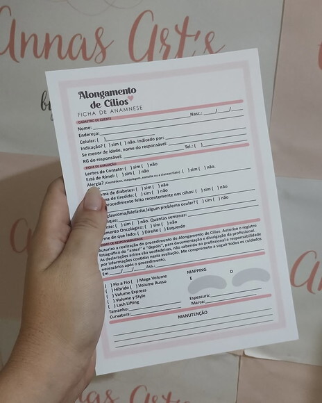 Bloco de Ficha de Anamenese Alogamento de Cilios