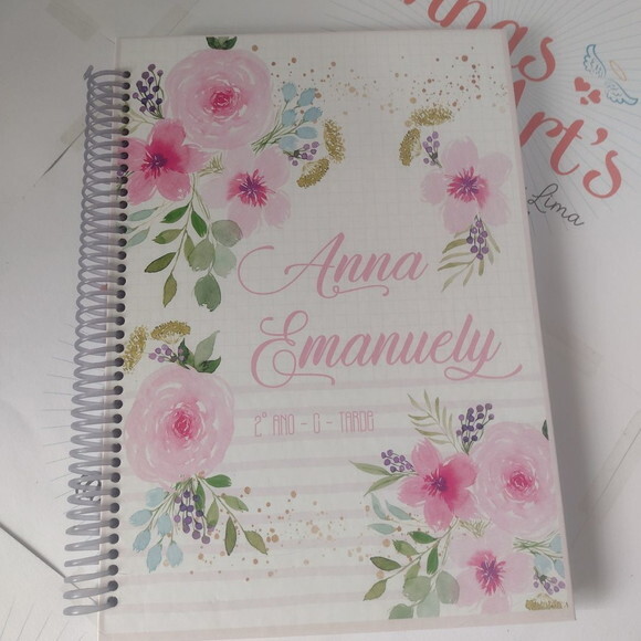 Caderno Colegial 18x26 Floral Lilás e Pink