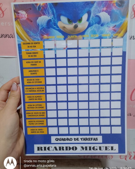 Quadro de Tarefas 21x28 Sonic