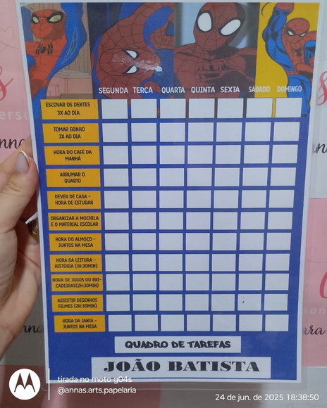 Quadro de Tarefas 21x28 Homem Aranha