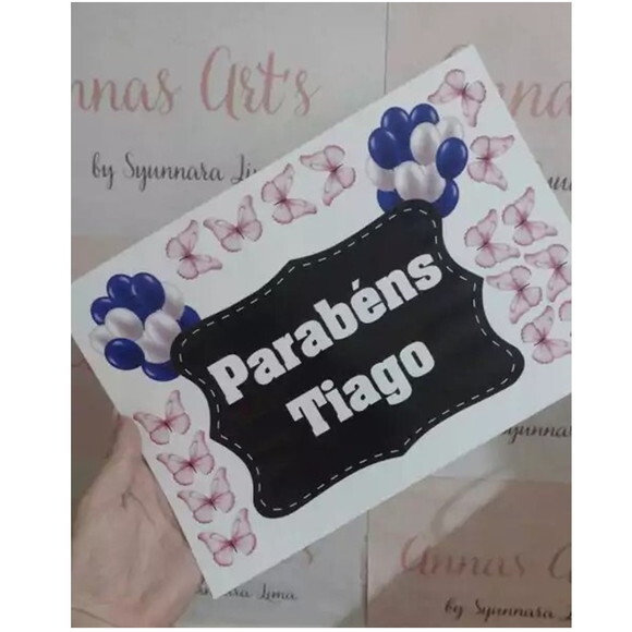 Topo de Bolo Parabéns Azul e Preto
