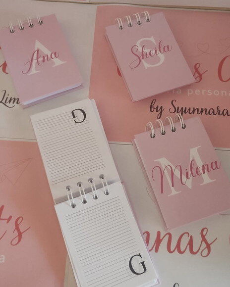 Bloco Capa Dura 8x10 Rosa Bebe e Branco Inicial