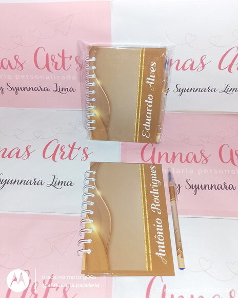 Caderno 11x15 com Caneta ou Lápis Dourado com Branco