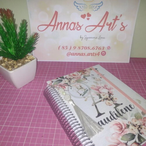 Caderno 15x21 Alfabeto Floral Branco e Verde