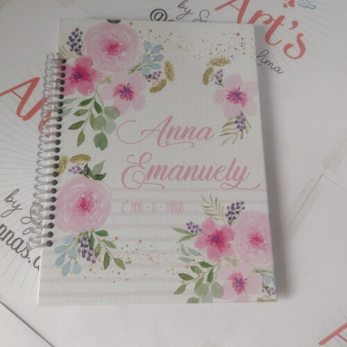 Caderno 15x21 Floral Lilás e Pink
