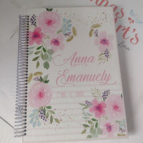Caderno Colegial 18x26 Floral Lilás e Pink