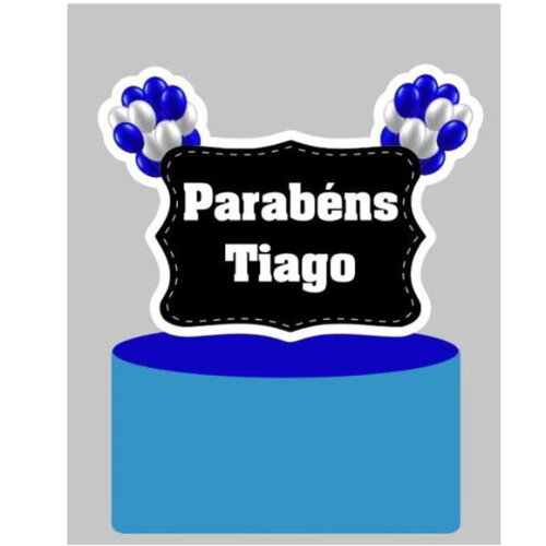 Topo de Bolo Parabéns Azul e Preto