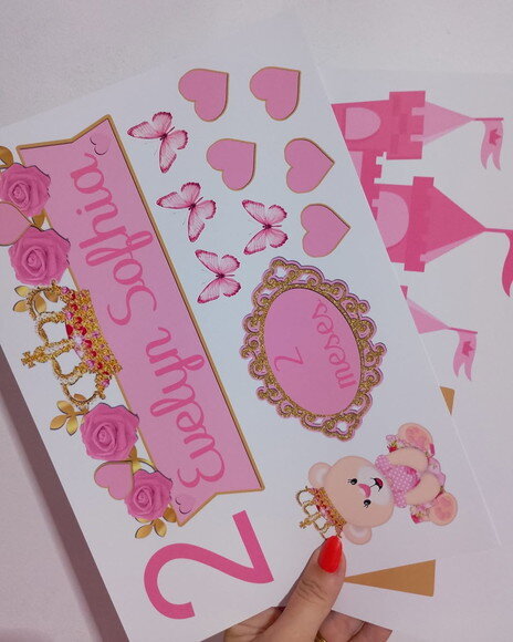 Topo de Bolo Ursa Realeza Rosa