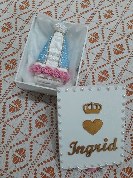 Caixa personalizada com Nossa Senhora Aparecida Baby Azul