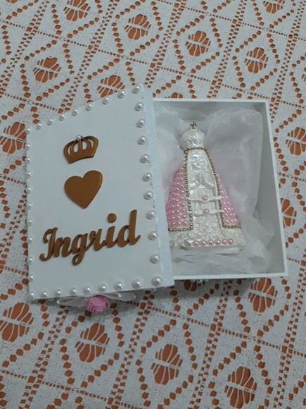 Caixa personalizada com Nossa Senhora Aparecida Baby Rosa