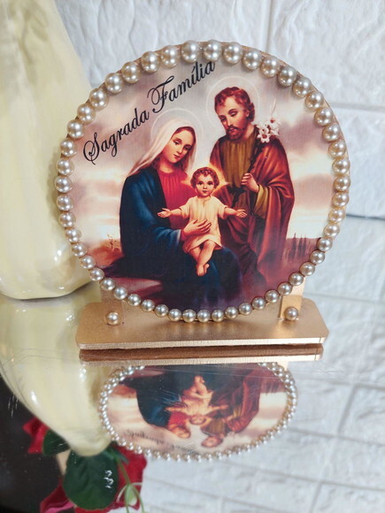 Enfeite de Mesa da Sagrada Família em mdf , Lembrancinha