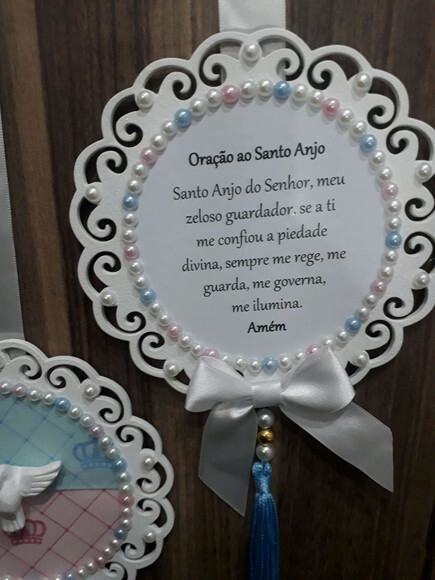 Escapulario de porta com Espírito Santo e oração Santo Anjo