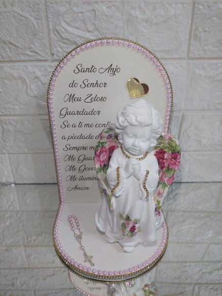 Imagem Anjo Menina + Base em mdf com Oração de Santo Anjo