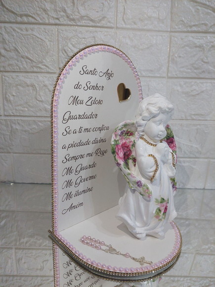 Imagem Anjo Menina + Base em mdf com Oração de Santo Anjo