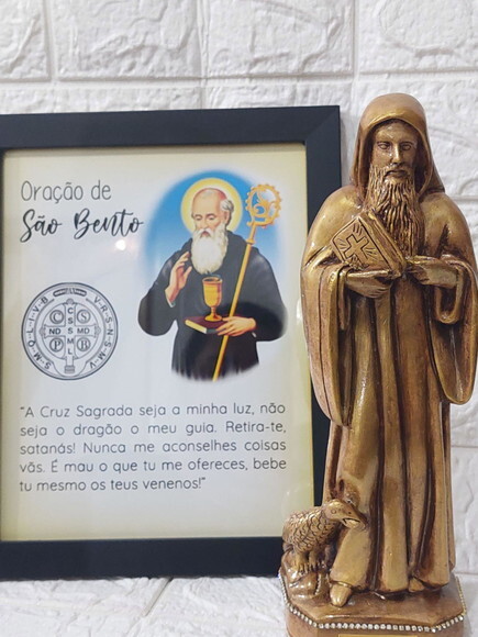 Imagem de São Bento 30cm + Quadro com Oração de São Bento