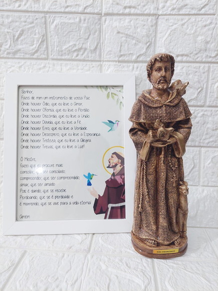Imagem de São Francisco de Assis 30 cm + Quadro com Oração