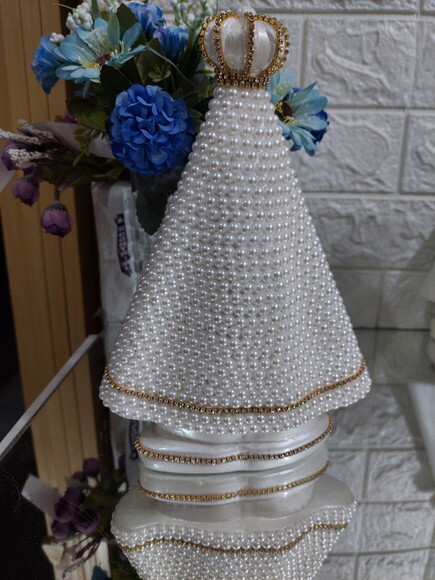 N Sra Aparecida 25cm, com Pérolas Brancas, para Casamento