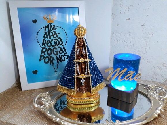 Nossa Senhora Aparecida 20 cm com pérolas