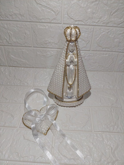 Nossa Senhora Aparecida 20cm , com Coração Porta Alianças