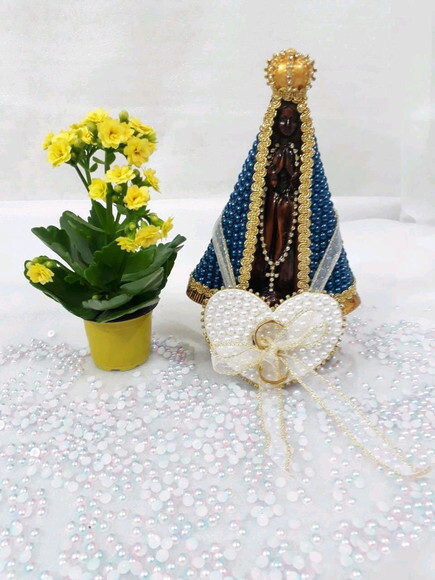 Nossa Senhora Aparecida 20cm, com coração Porta Alianças