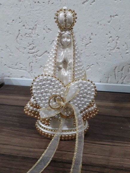 Nossa Senhora Aparecida 20cm, com coração Porta Alianças