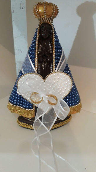 Nossa Senhora Aparecida 25cm, Com Coração Porta Alianças