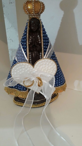 Nossa Senhora Aparecida 25cm, Com Coração Porta Alianças