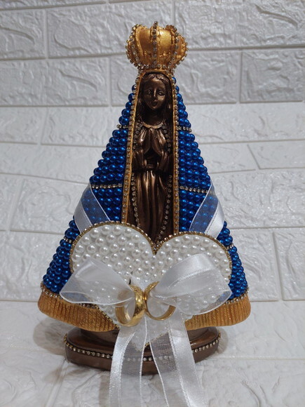 Nossa Senhora Aparecida 25cm, Com Coração Porta Alianças