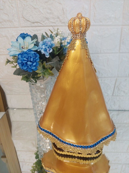 Nossa Senhora Aparecida 30cm, Dourada , Bodas de Ouro