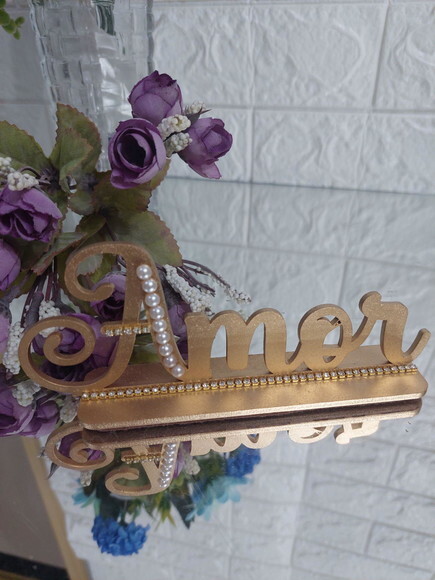 Palavra Amor em Mdf, Dourado, Enfeite de Mesa