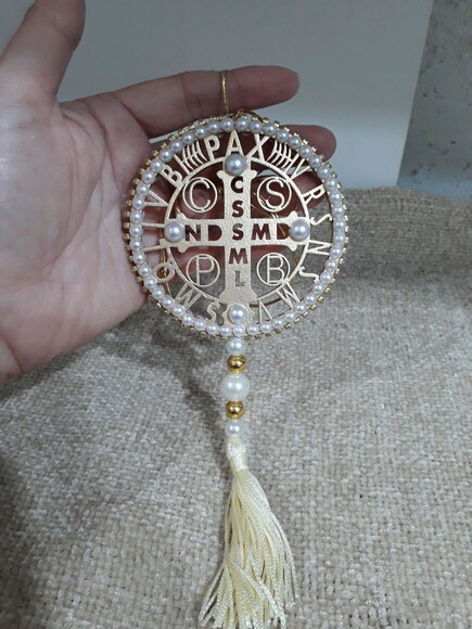 Pingente de Carro com Medalha de São Bento