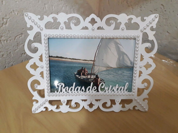 Porta Retrato de MDF com pérolas para Bodas/Casamento
