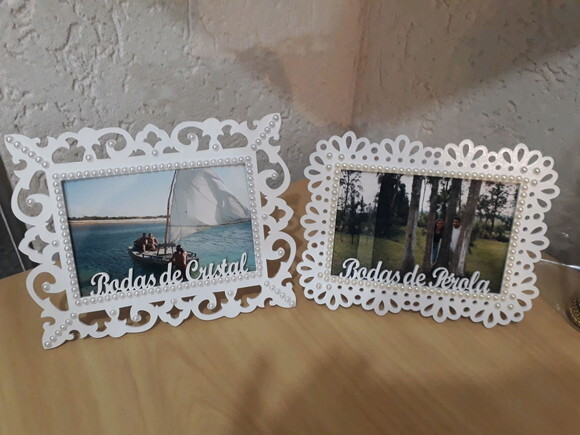 Porta Retrato de MDF com pérolas para Bodas/Casamento
