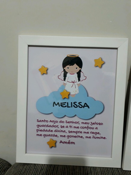 Quadro Decorativo religioso com oração Santo Anjo