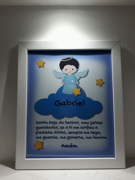 Quadro Decorativo religioso com oração Santo Anjo