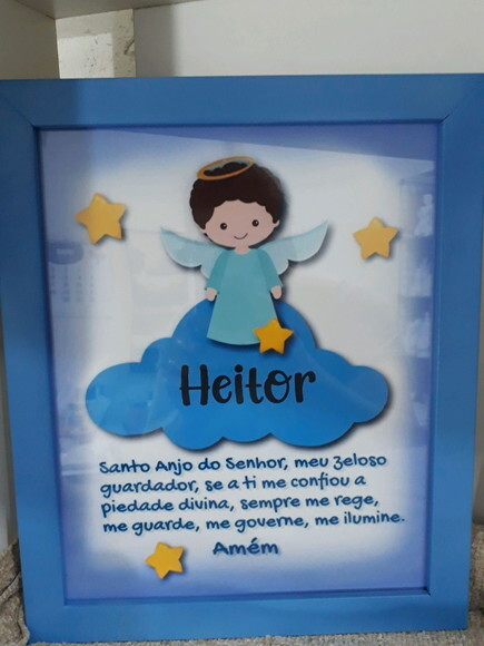 Quadro Decorativo religioso com oração Santo Anjo menino